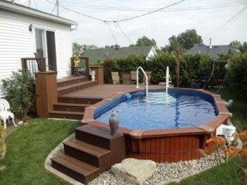Above Ground Pool on Turf rock landscaping